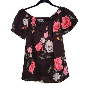 Old Navy Black Floral Off Shoulder Top 100% Modal Size Medium
